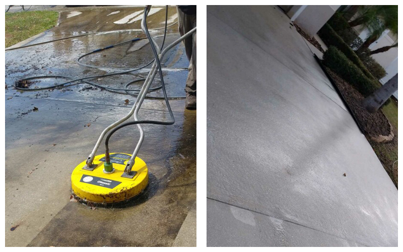 Before-and-after driveway and concrete pressure washing in Polk County, Florida