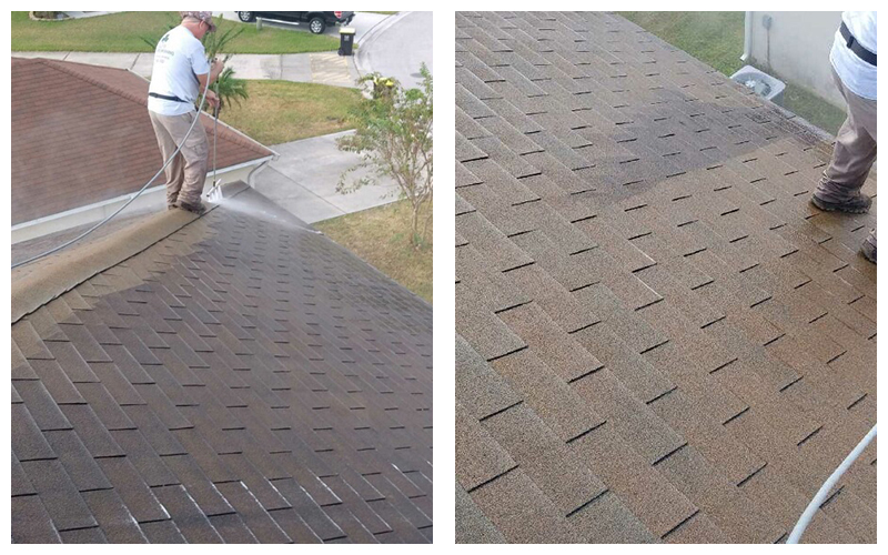 Before-and-after residential roof cleaning project in Polk County, Florida