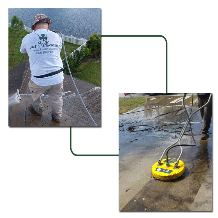 Kelly's Pressure Washing performing roof cleaning and driveway pressure washing in Polk County, Florida
